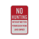 No Hunting Without Permission Aluminum Sign (Reflective)