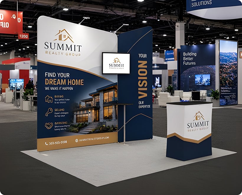 10ft Inline Trade Show Booth - Fabric Backwall Display with Counter & LED Lights Coffee Brand