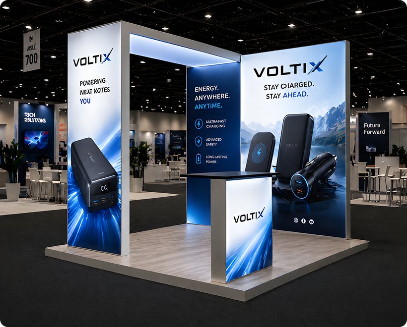 10 ft Backlit Trade Show Display - LED Lightbox Backwall with Counter & Graphics Coffee Brand