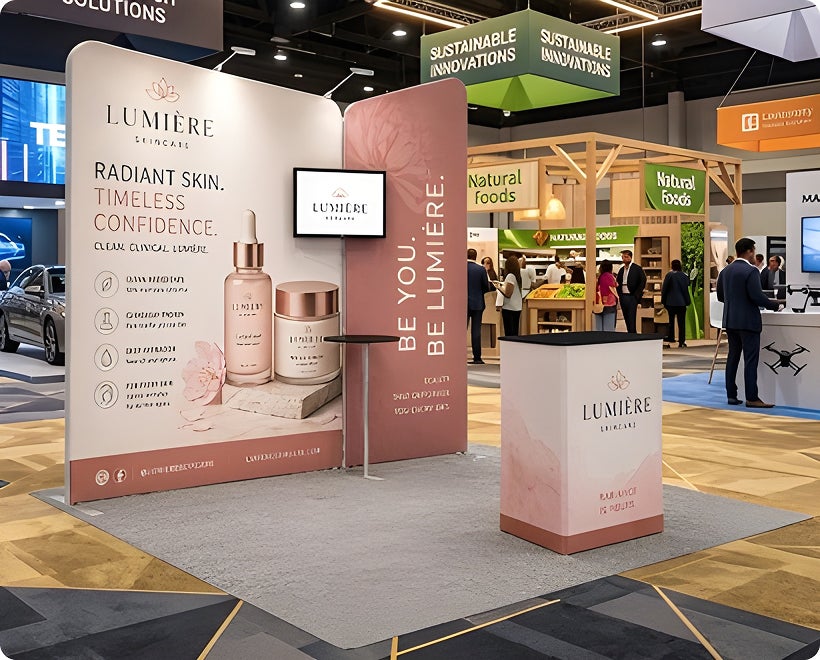 10ft Inline Trade Show Booth - Fabric Backwall Display with Counter & LED Lights Baking Company