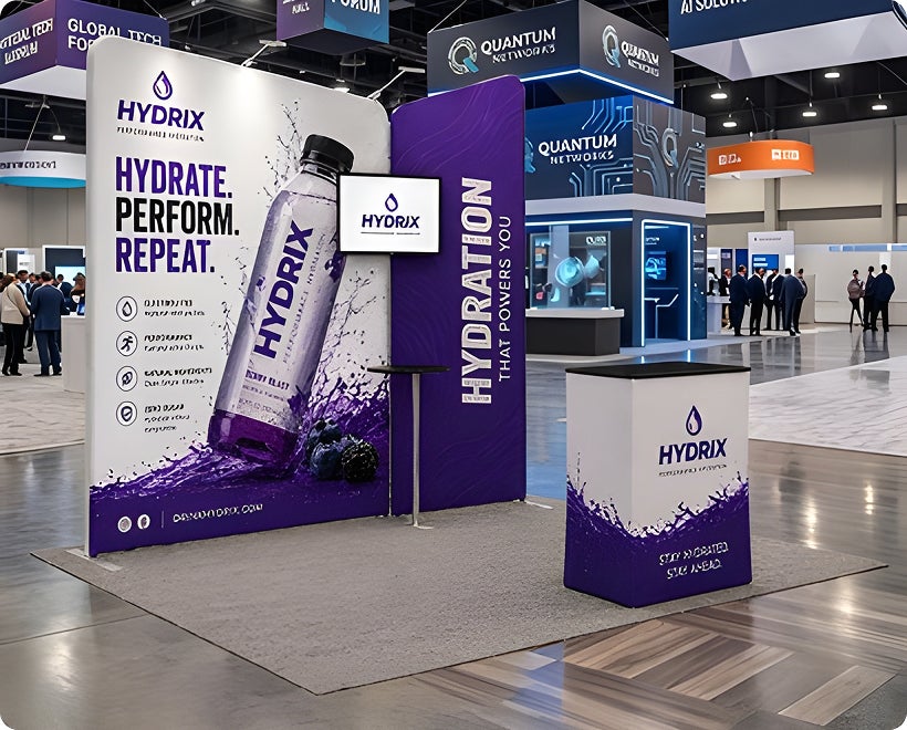10ft Inline Trade Show Booth - Fabric Backwall Display with Counter & LED Lights Sport Store