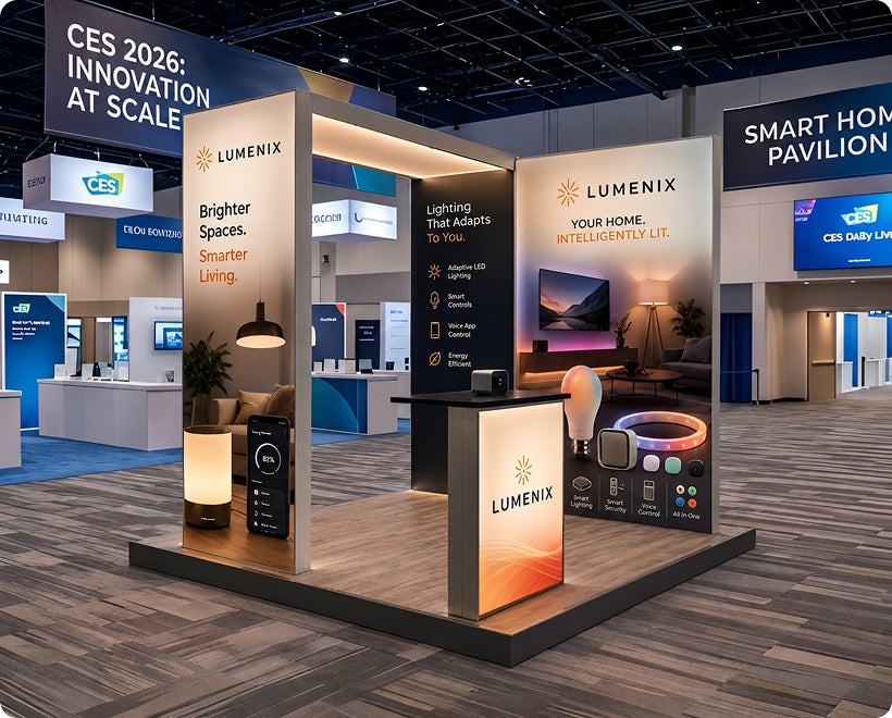 10 ft Backlit Trade Show Display - LED Lightbox Backwall with Counter & Graphics Sport Store