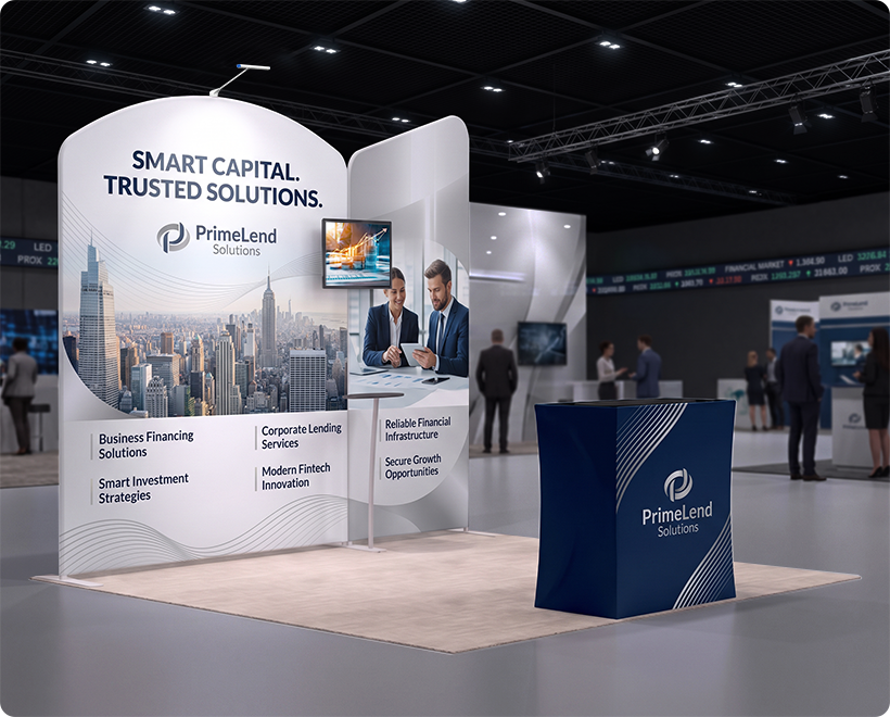 10 Ft Inline Trade Show Booth - Modular Backwall Display with Counter & Branding Panels Finance Company