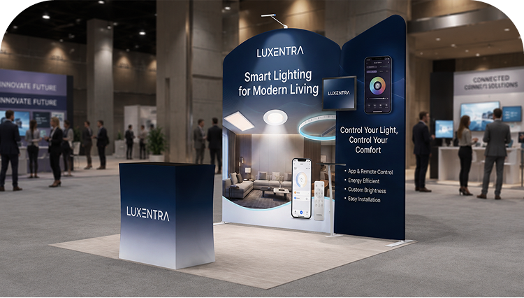 10 Ft Inline Trade Show Booth - Modular Backwall Display with Counter & Branding Panels banner image mobile
