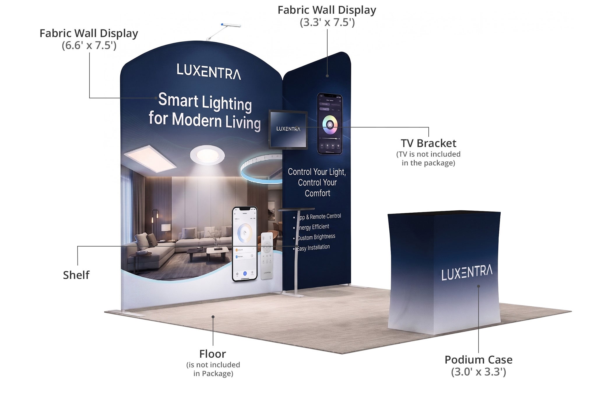10 Ft Inline Trade Show Booth - Modular Backwall Display with Counter & Branding Panels Components & Sizes