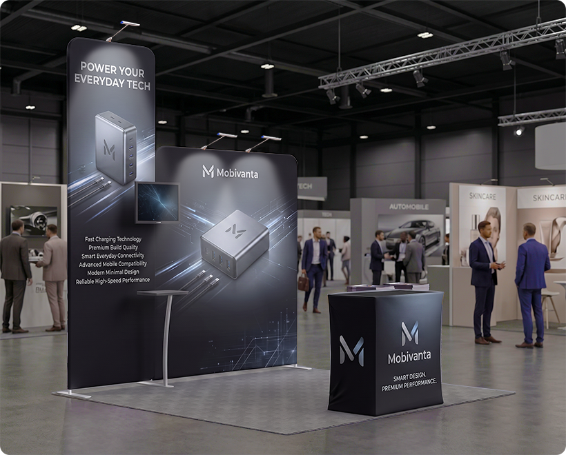 10 ft Inline Trade Show Booth - Portable Backwall Display with Counter & Shelving Mobile Accessories
