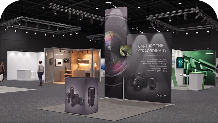 10 ft Inline Trade Show Booth - Portable Backwall Display with Counter & Shelving banner image mobile