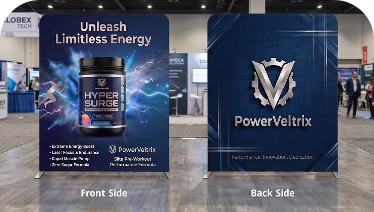 10 Ft Inline Trade Show Booth - Backwall Display with Counter, Storage & Graphics Double Side Print mobile