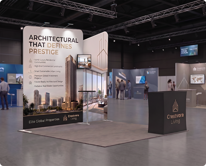 10 Ft Inline Trade Show Booth - Backwall Display with Counter, Storage & Graphics Real Estate Marketing