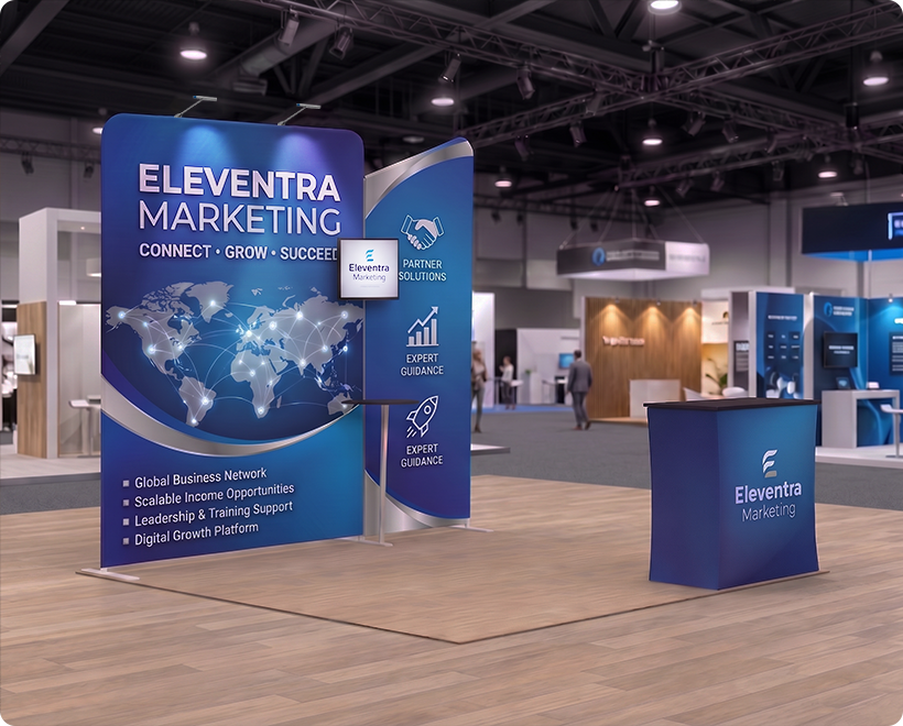 10 Ft Inline Trade Show Booth - Backwall Display with Counter, Storage & Graphics Network Marketing