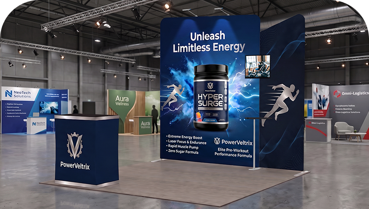 10 Ft Inline Trade Show Booth - Backwall Display with Counter, Storage & Graphics banner image mobile
