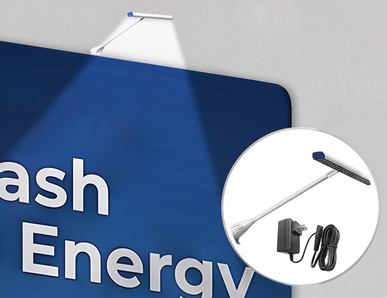 10 Ft Inline Trade Show Booth - Backwall Display with Counter, Storage & Graphics Energy Efficient Lights