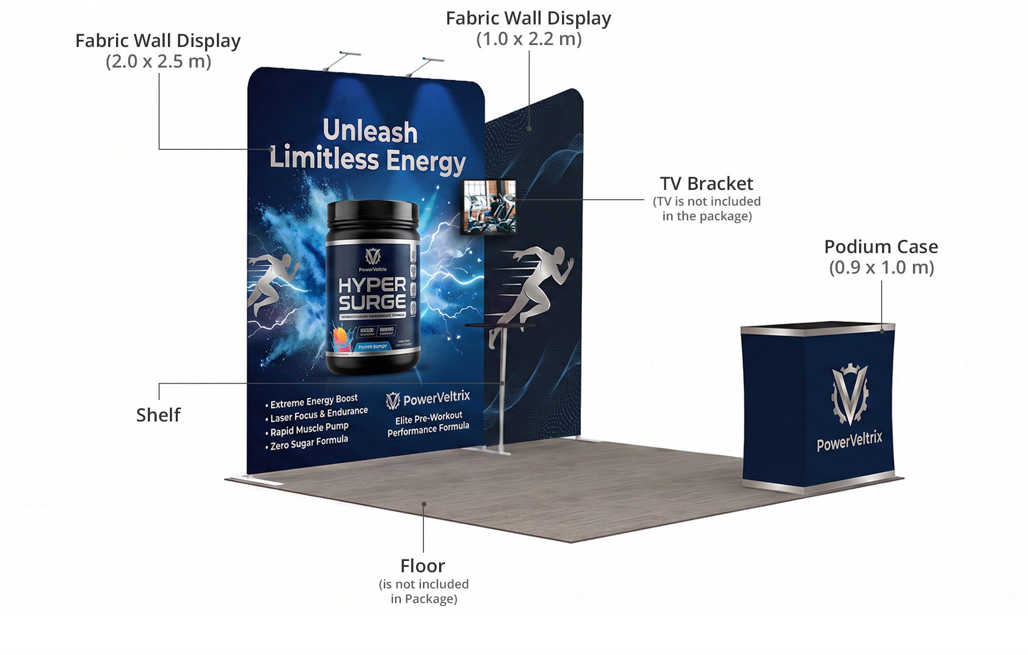 3 m Exhibition Stand - Display Stand with Counter, Storage & Graphics Components & Sizes
