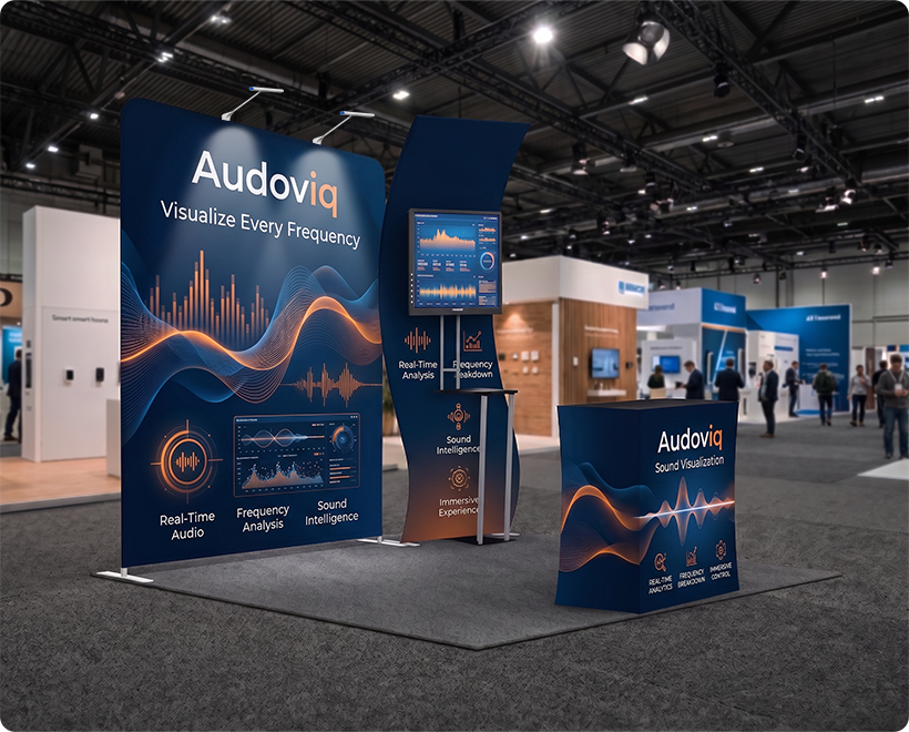 10 Ft Inline Trade Show Booth - Fabric Backwall Display with Counter & Lighting Audio Software Developer
