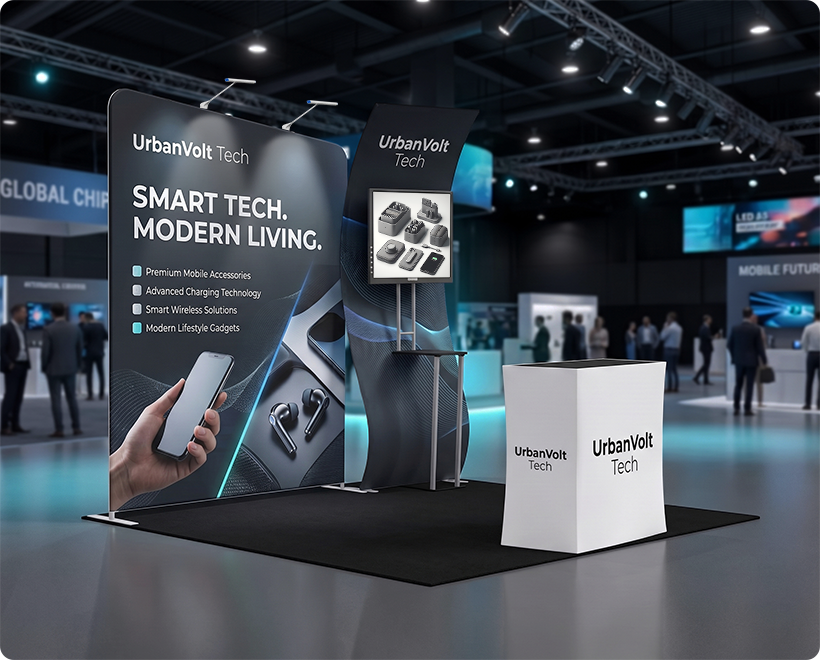 10 Ft Inline Trade Show Booth - Fabric Backwall Display with Counter & Lighting Mobile Accessories