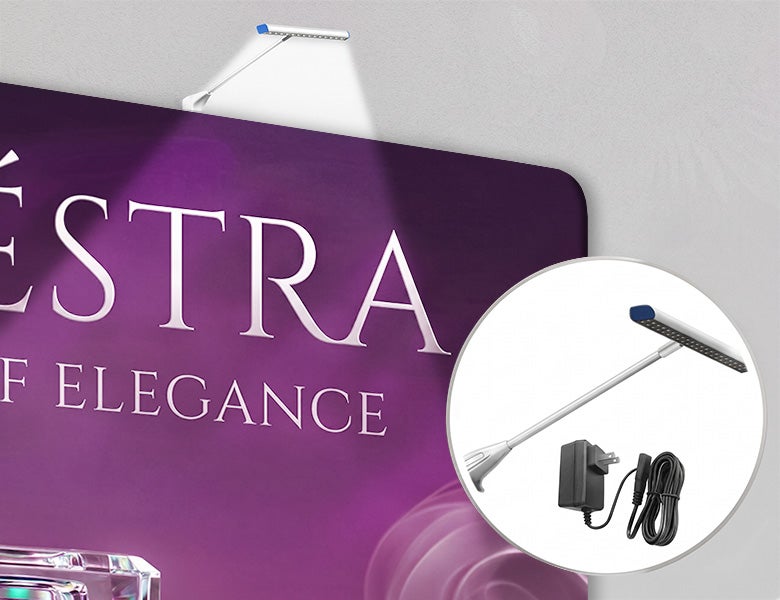 10 Ft Inline Trade Show Booth - Fabric Backwall Display with Counter & Lighting Energy Efficient Lights