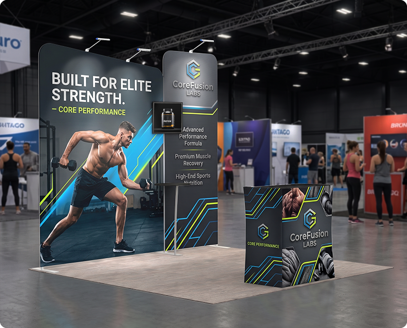 10 Ft Inline Trade Show Booth - Portable Backwall Display with Counter & Monitor Stand Gym Brand