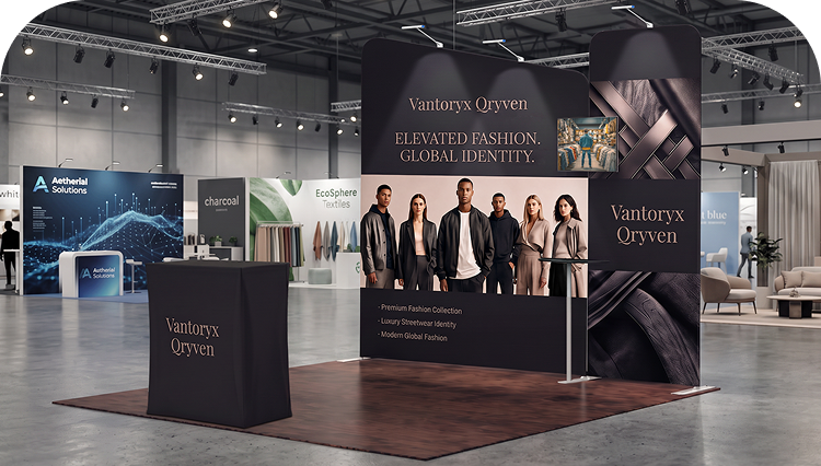 10 Ft Inline Trade Show Booth - Portable Backwall Display with Counter & Monitor Stand banner image mobile