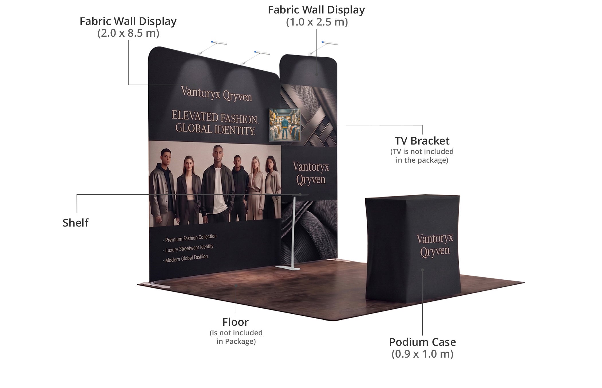 3 m Exhibition Stand - Portable Display Stand with Counter & Display Setup Components & Sizes