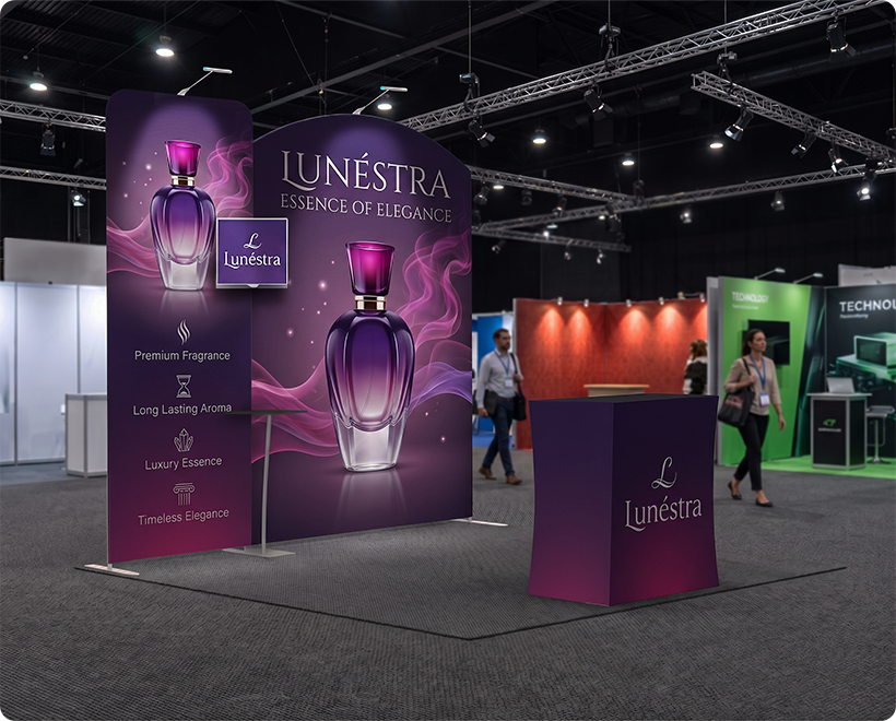 3 m Exhibition Stand - Portable Display Stand with Counter Perfume Company