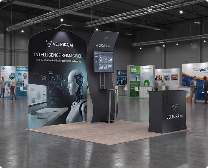 10 ft Inline Trade Show Booth - LED Backlit Display with Counter & Branding Artificial Intelligence