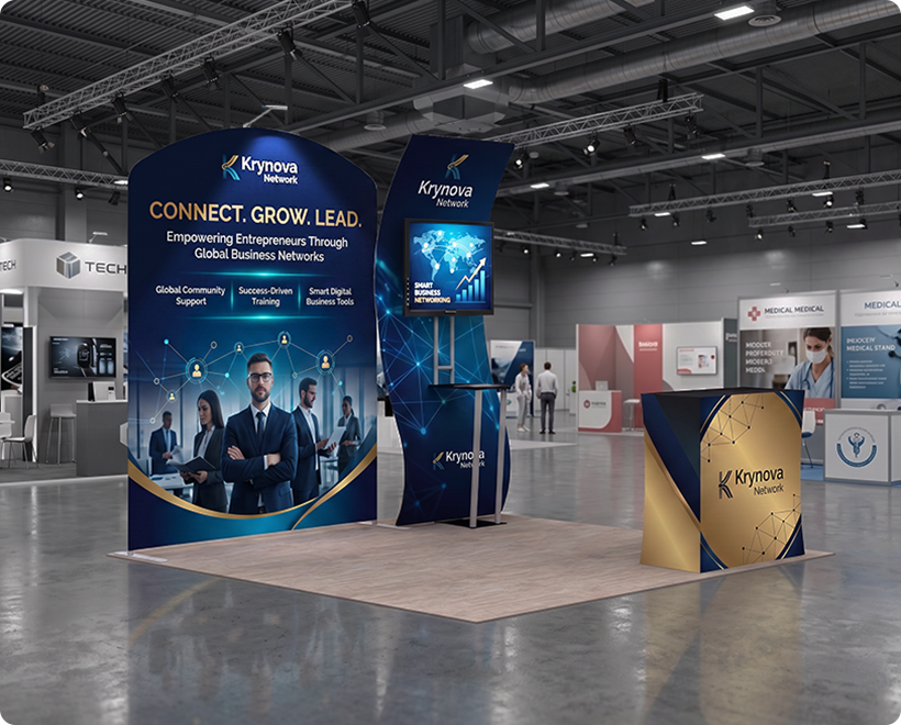 10 ft Inline Trade Show Booth - LED Backlit Display with Counter & Branding Network Marketing Company