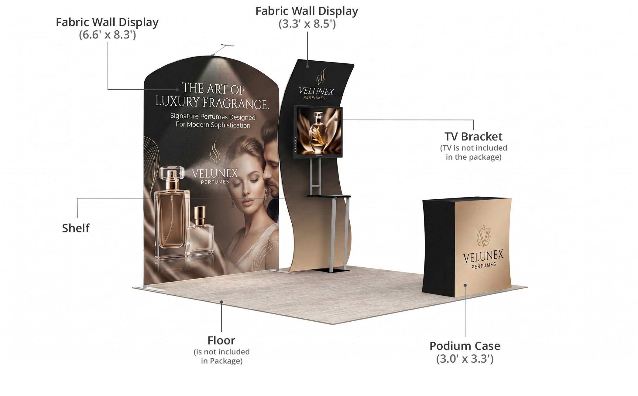 10 ft Inline Trade Show Booth - LED Backlit Display with Counter & Branding Components & Sizes