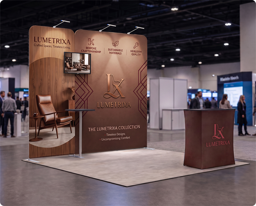 10 ft Inline Trade Show Booth - Portable Backwall Display with Counter & LED Lights Furniture