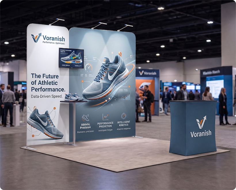 10 ft Inline Trade Show Booth - Portable Backwall Display with Counter & LED Lights Shoes Company