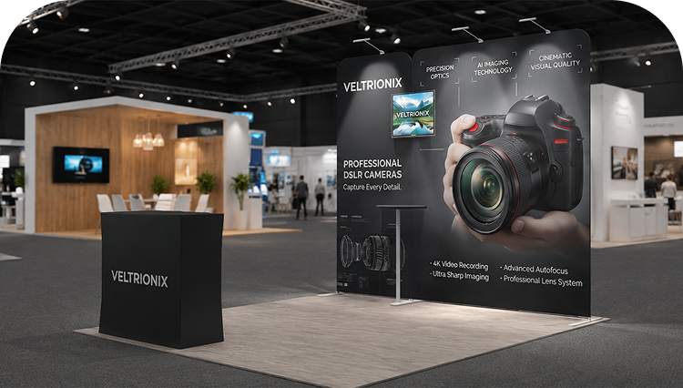 10 ft Inline Trade Show Booth - Portable Backwall Display with Counter & LED Lights banner image mobile