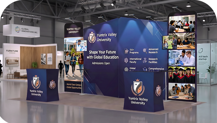 20 Ft Inline Trade Show Booth - Large Backwall Display with Dual Counters & LED Lighting banner image mobile