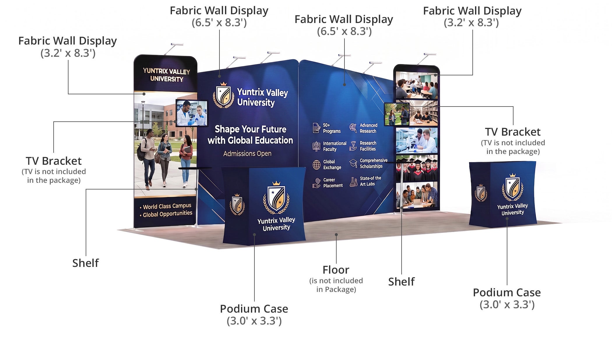 20 Ft Inline Trade Show Booth - Large Backwall Display with Dual Counters & LED Lighting Components & Sizes