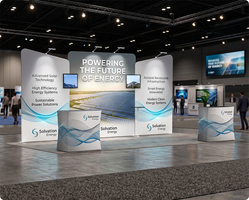 6 m Exhibition Stand - Modular Display Stand with Dual Counters & Storage Solar Panels