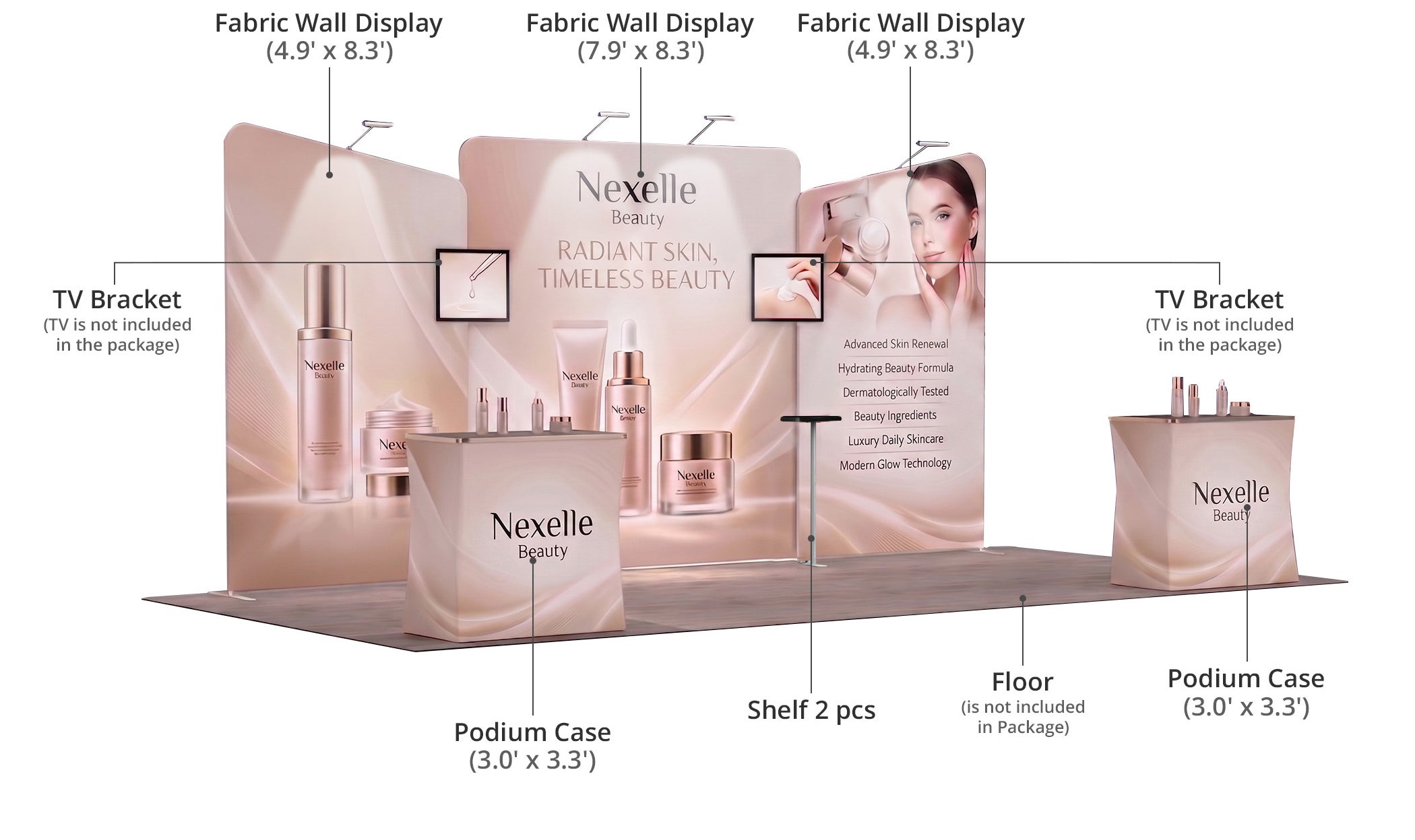 20 Ft Inline Trade Show Booth - Modular Backwall Display with Dual Counters & Storage Components & Sizes