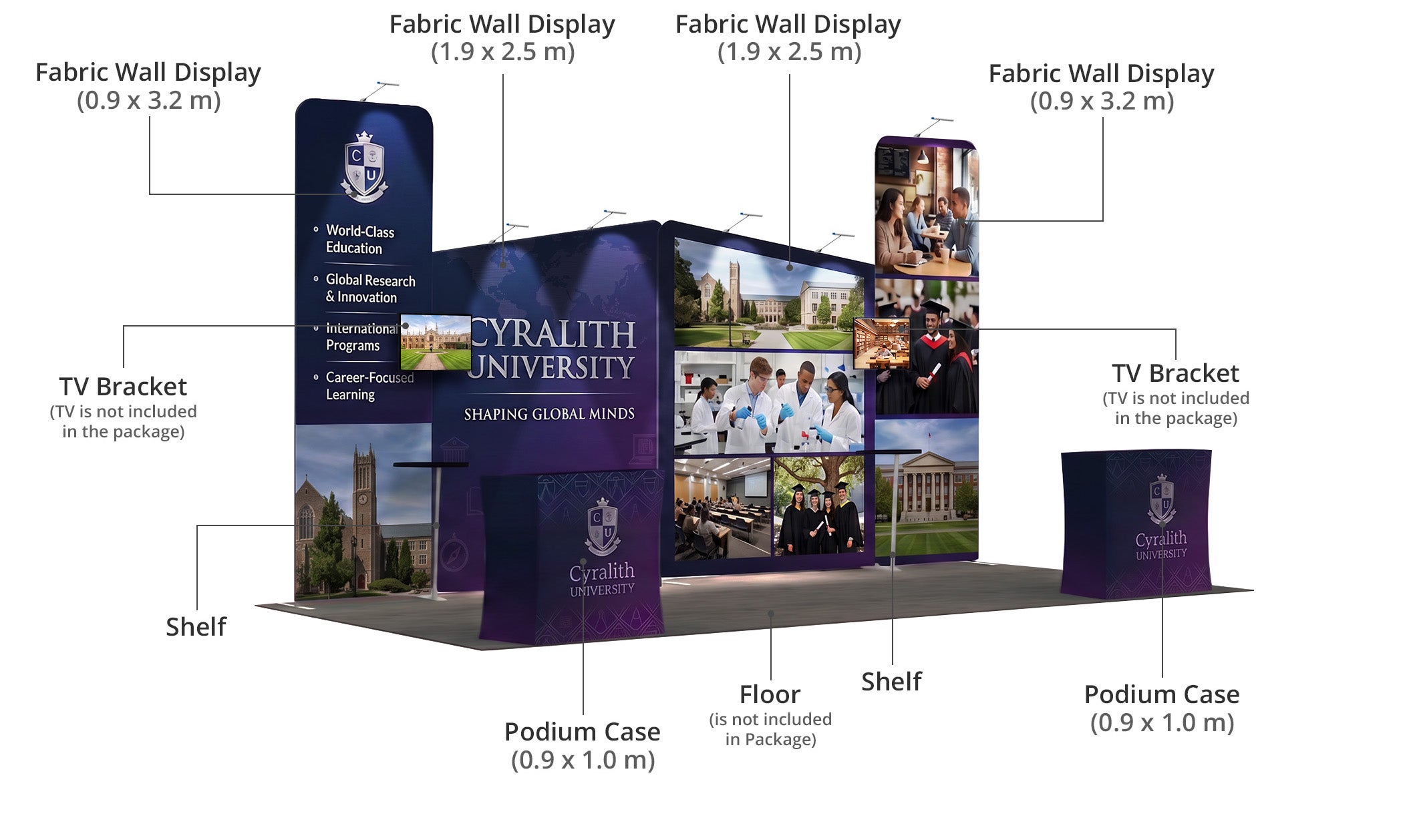 6 m Exhibition Stand - Display Stand with Counters & Branding Panels Components & Sizes