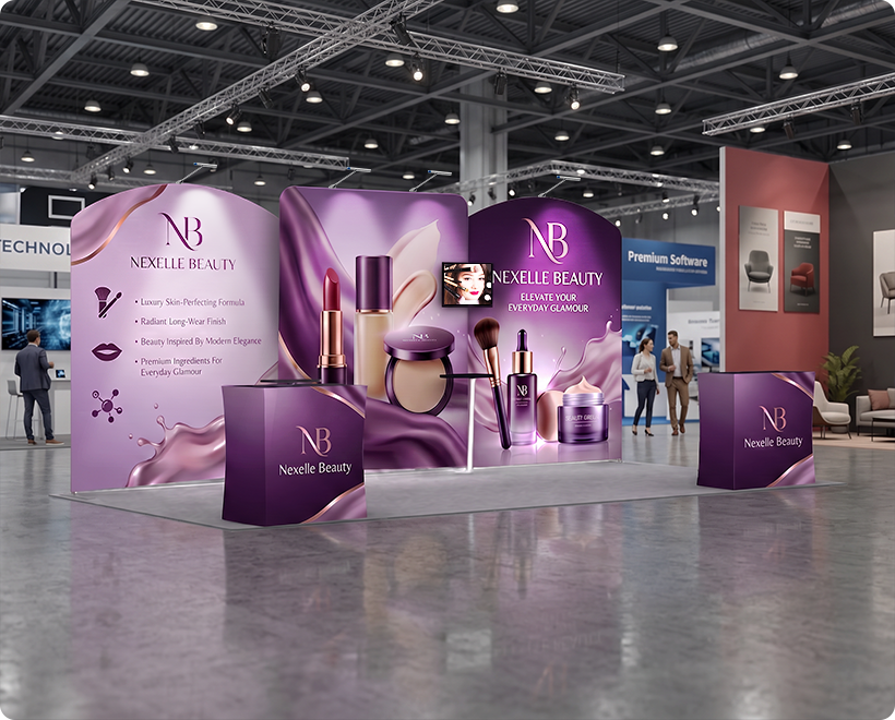 20 ft Inline Trade Show Booth - Large Backwall Display with Counters & Monitor Stand Mackup Brand