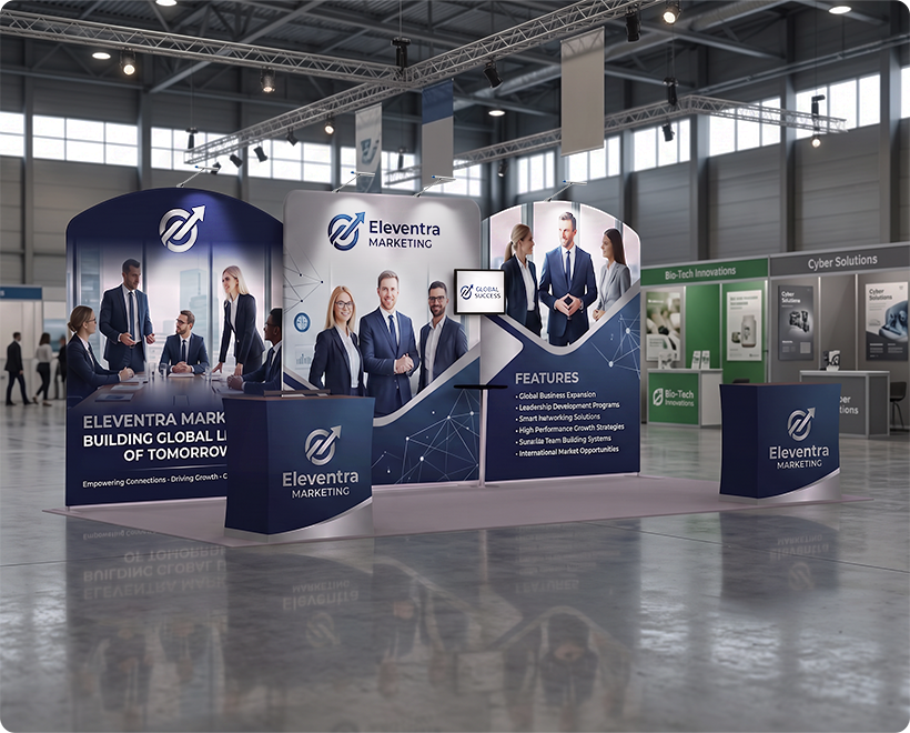 20 ft Inline Trade Show Booth - Large Backwall Display with Counters & Monitor Stand Network Marketing