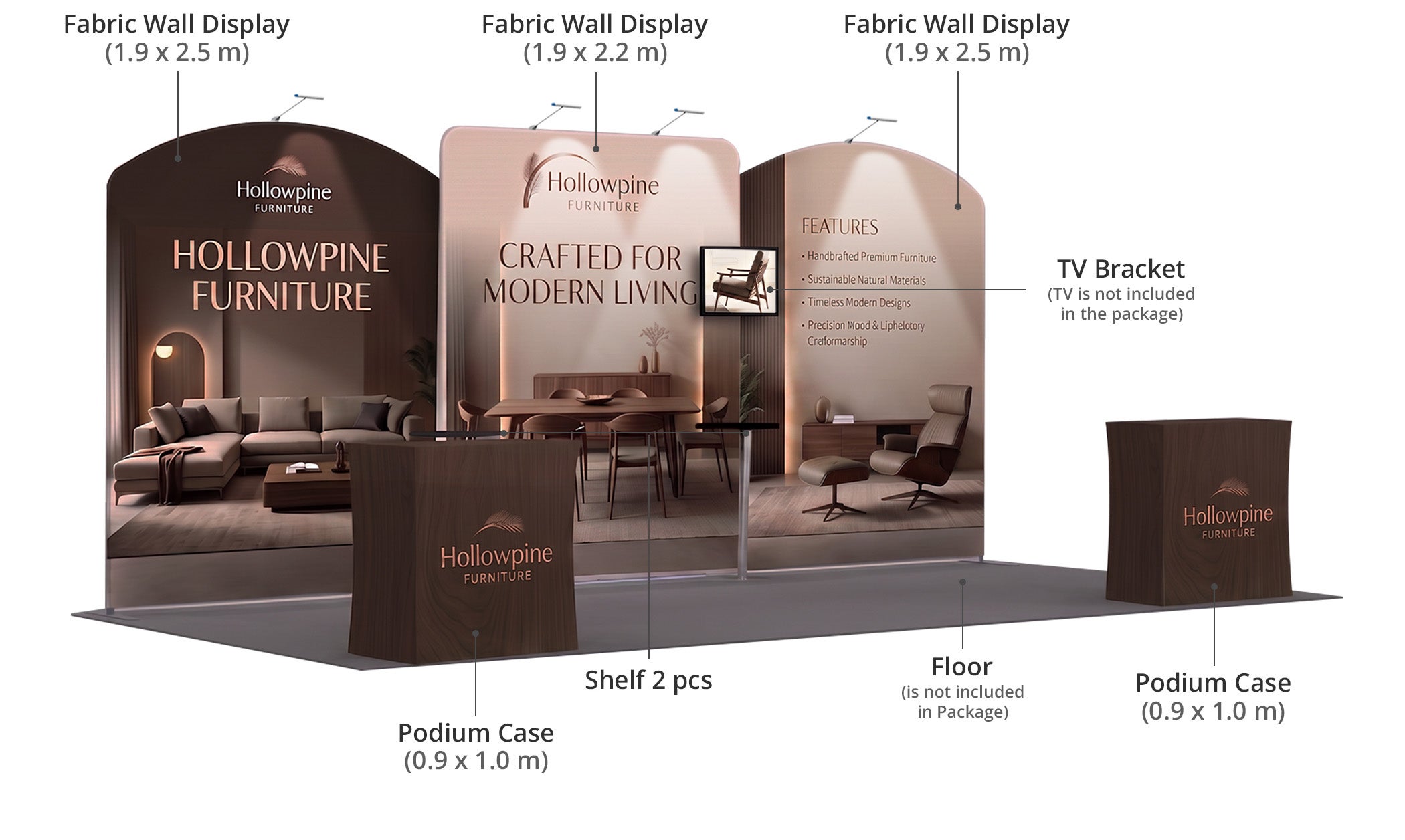 6 m Exhibition Stand - Large Display Stand with Counters & Monitor Stand Components & Sizes