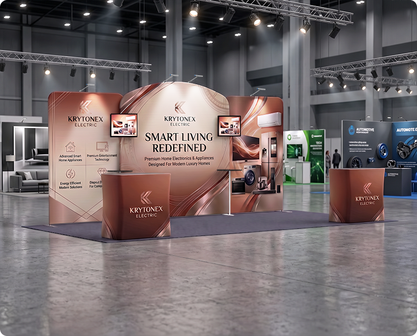 6 m Exhibition Stand - Fabric Display Stand with Counters & Lighting Electric Product