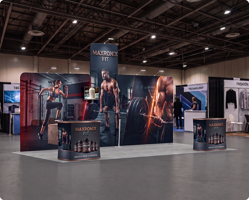6 m Exhibition Stand - Portable Display Stand with Counters & LED Lights Gym Brand