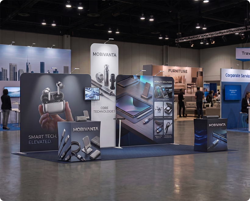 6 m Exhibition Stand - Portable Display Stand with Counters & LED Lights Mobile Accessories