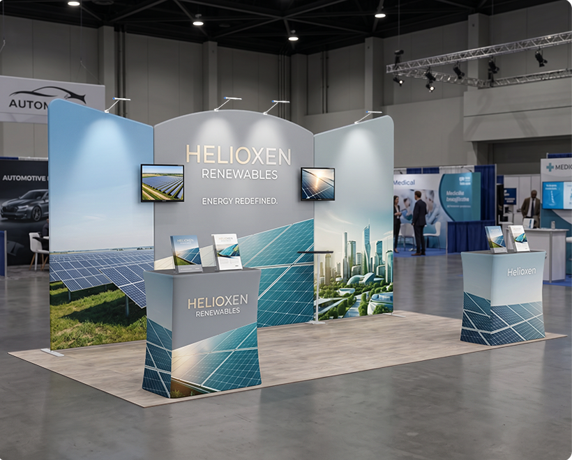 6m Exhibition Stand - Portable Display Stand with Counters & Side Panels Solar Panels