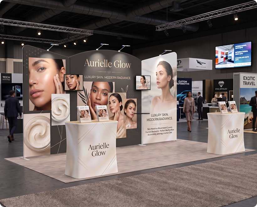 6m Exhibition Stand - Portable Display Stand with Counters & Side Panels Skin Care Beauty Product