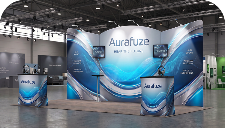 6m Exhibition Stand - Portable Display Stand with Counters & Side Panels banner image mobile