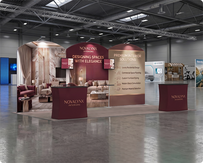 20 ft Inline Trade Show Booth - LED Backlit Display with Counters & Branding Furniture