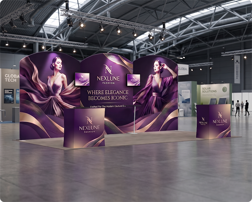 20 ft Inline Trade Show Booth - LED Backlit Display with Counters & Branding Fashion Brand