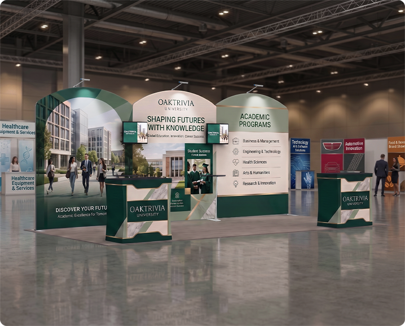 20 ft Inline Trade Show Booth - LED Backlit Display with Counters & Branding University