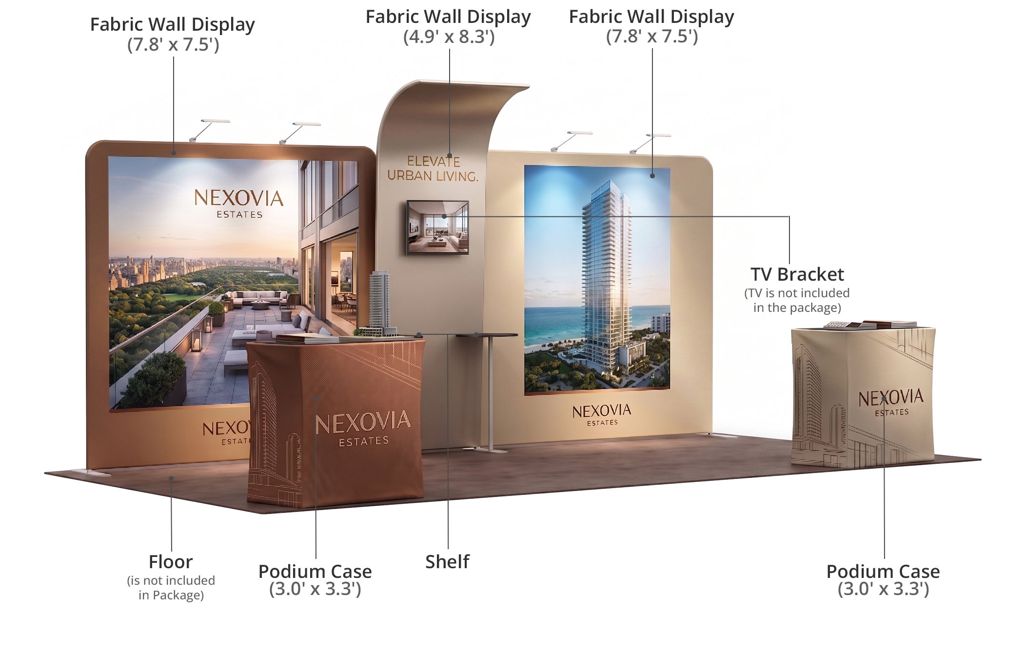 20 ft Inline Trade Show Booth - Premium Backwall Display with Counters & Storage Components & Sizes