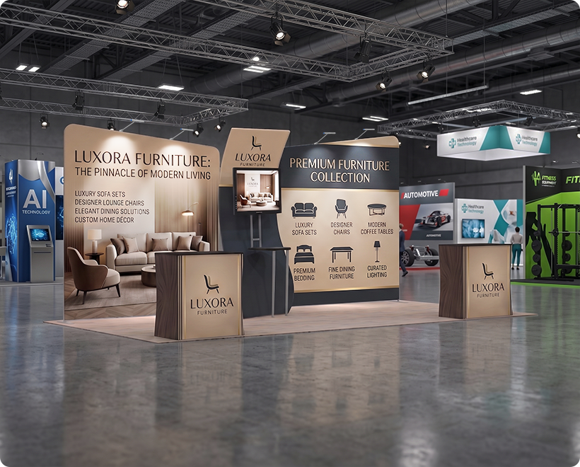 20 ft Inline Trade Show Booth - Modular Backwall Display with Counters & LED Lighting Furniture