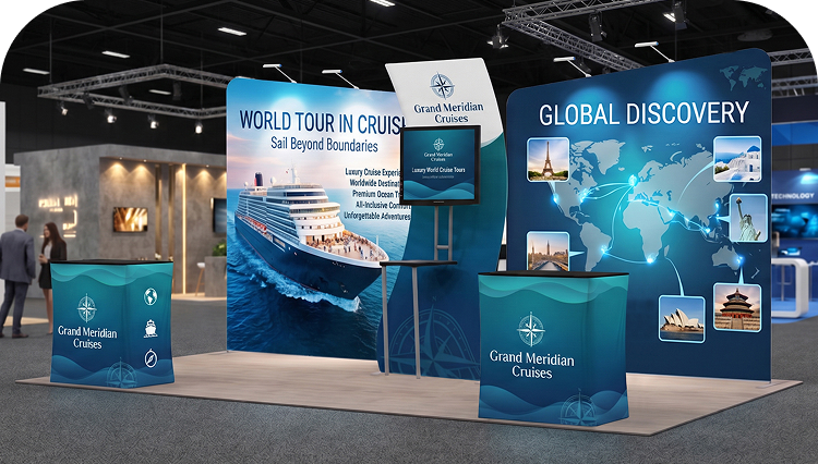 20 ft Inline Trade Show Booth - Modular Backwall Display with Counters & LED Lighting banner image mobile